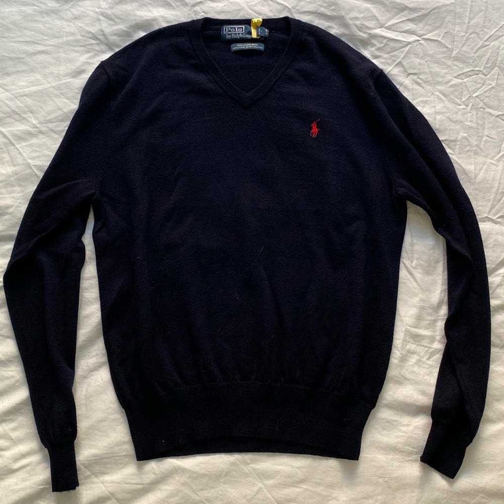 Polo Ralph Lauren merino wool v-neck navy blue sweater